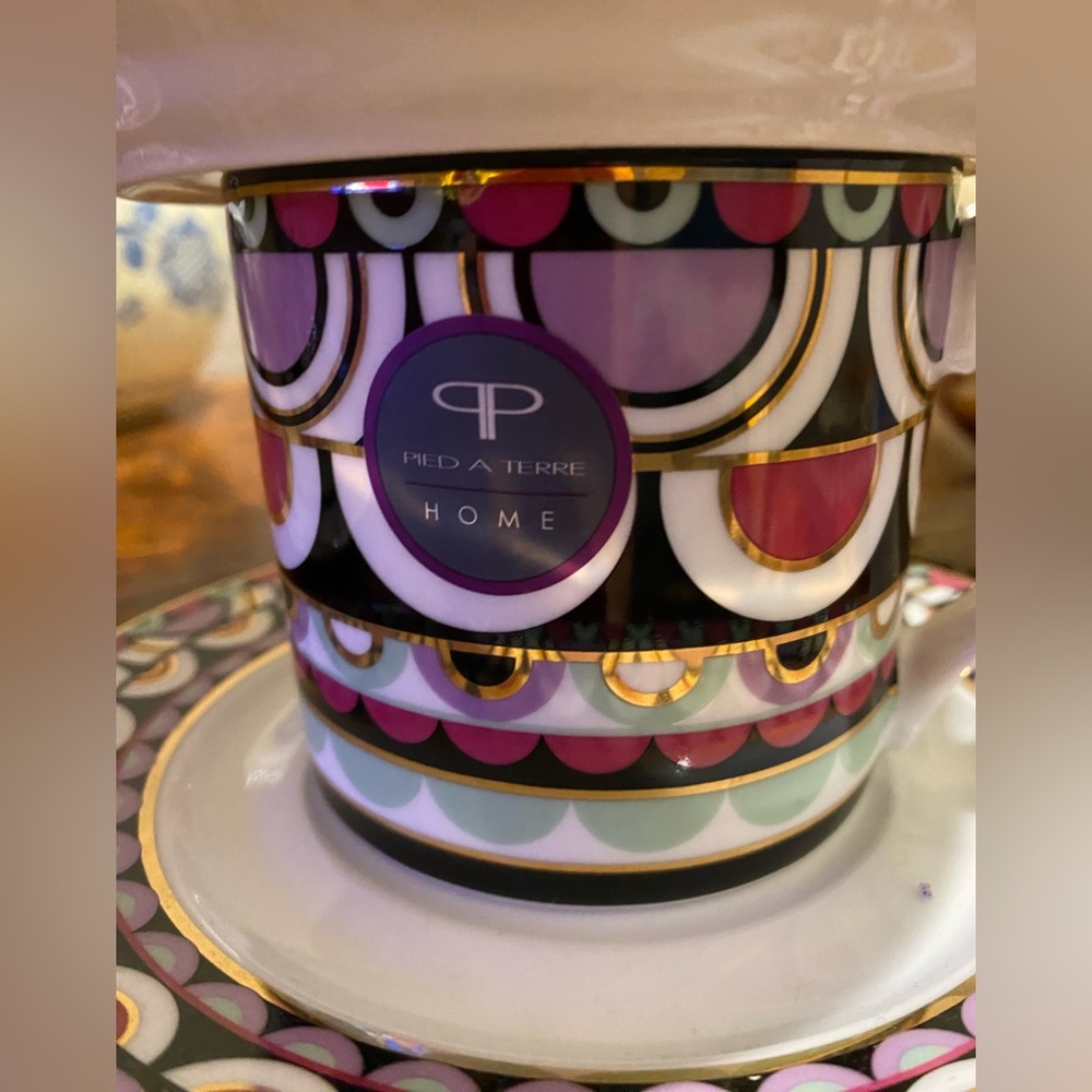 Pied A Terre Home Jewel Art Deco Porcelain Teacups and Saucers